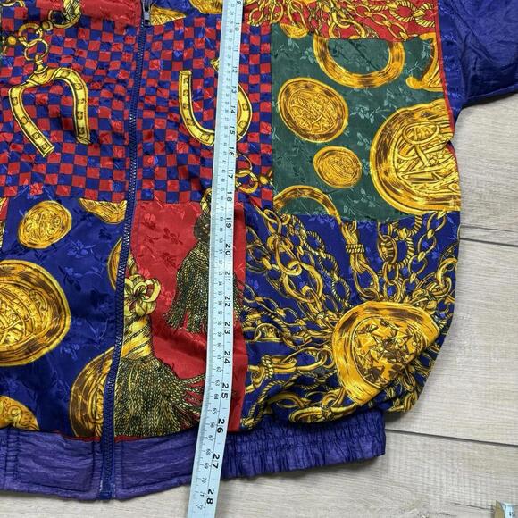 Vintage Lauren Brooke Windbreaker Jacket Sz L Baroque Patchwork Gold Chains 90s - Picture 7 of 8